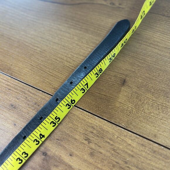 VTG Etienne Aigner Belt Black Leather Womens Brass Tone Buckle and Logo Skinny - Picture 6 of 7